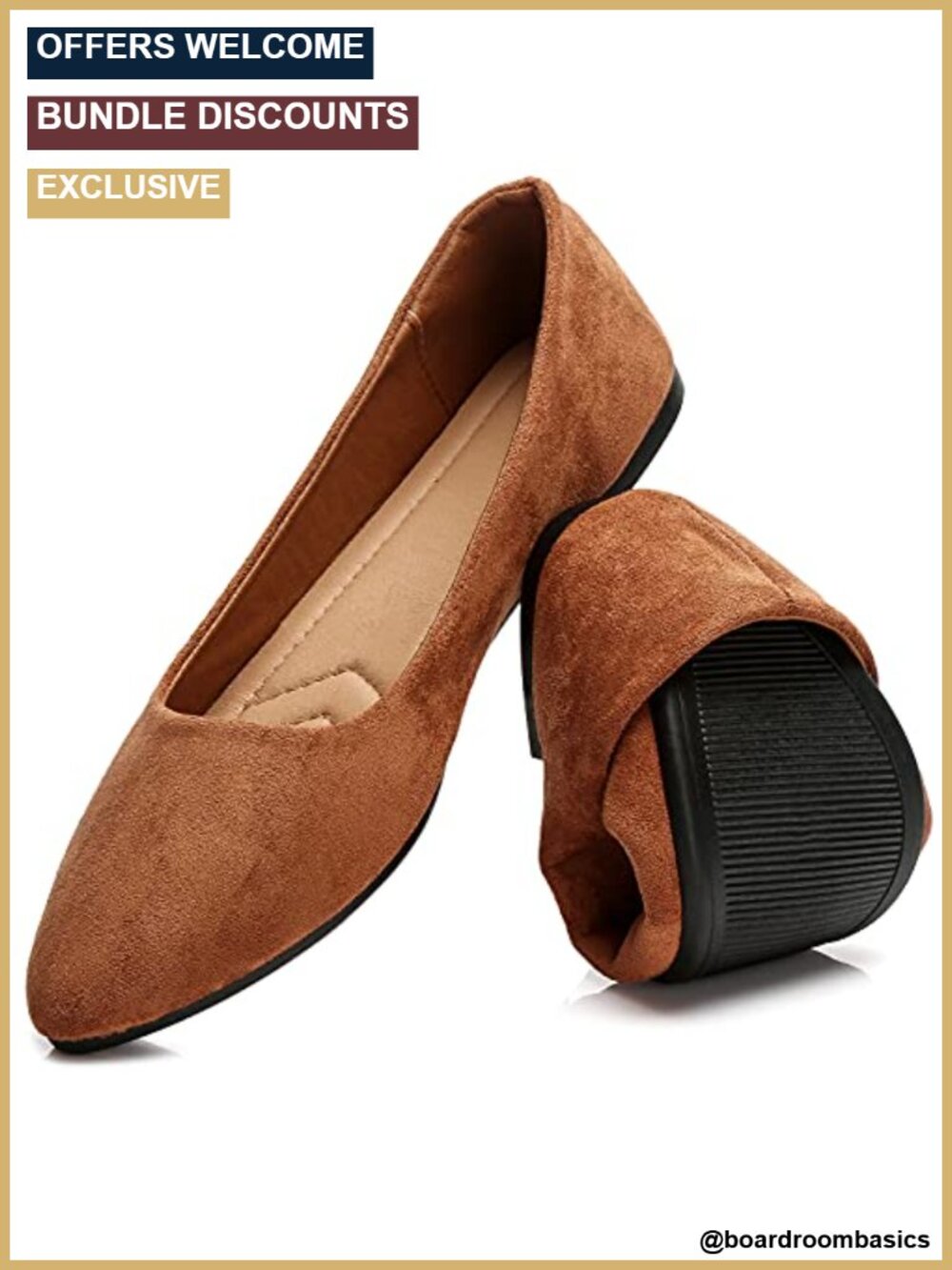 Women's Suede Dressy Pointed Toe Ballet Flats with Cushioned Insole for Work